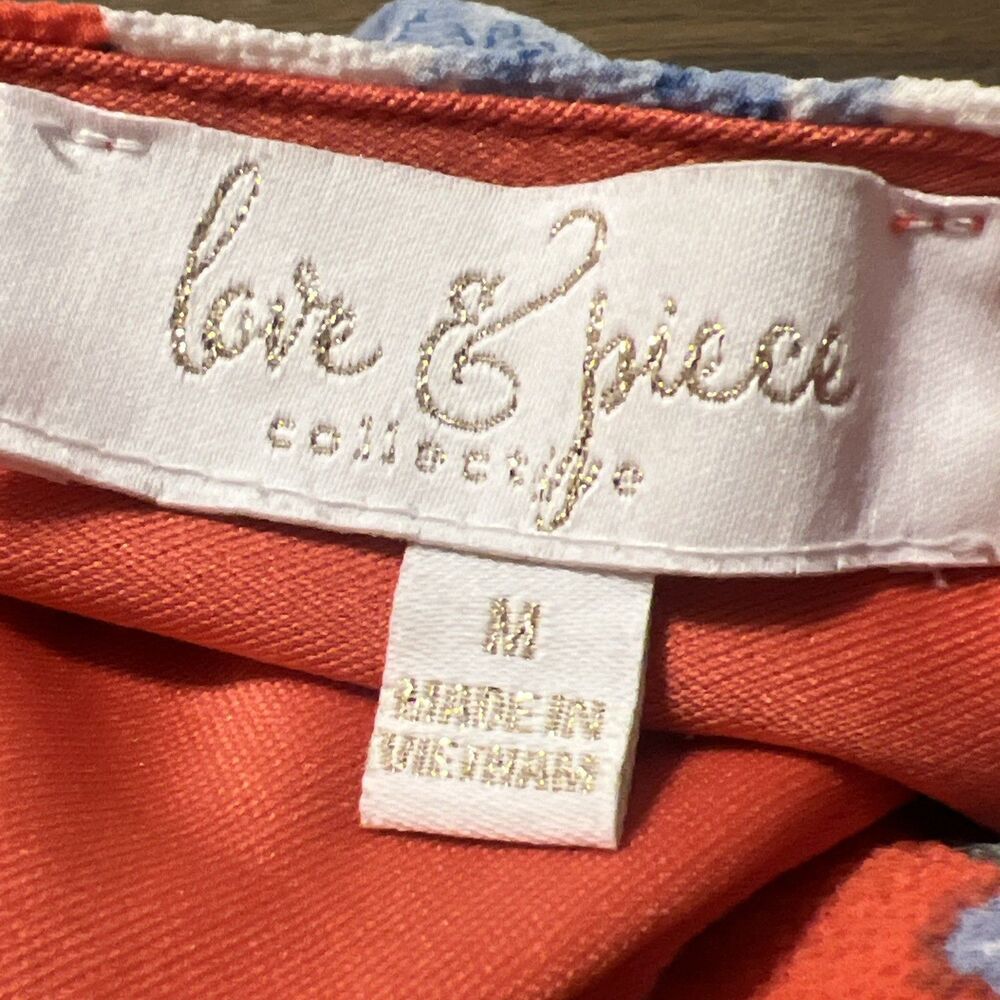 Love & Piece Collective Coral Orange & Blue Floral True Wrap Dress Lined Medium - Picture 7 of 10